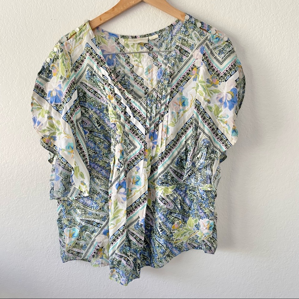 Anthropologie Maeve Maya Floral Flutter Sleeve Blouse Sz 6